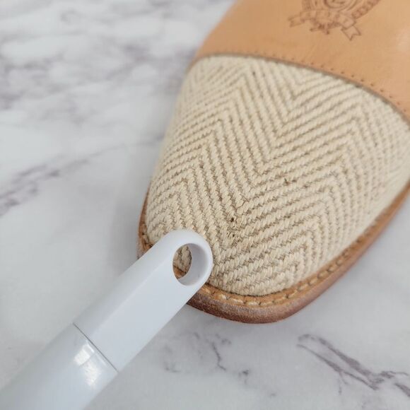 Liz Claiborne Vintage Beige Woven and Tan Leather Flats Loafers Shoes Preppy - Picture 5 of 12